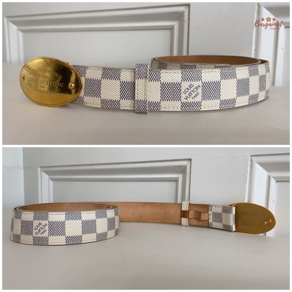 Authentic Louis Vuitton Damier Azur Canvas Leather Voyage Belt Size 85/34 M9837 main image 4